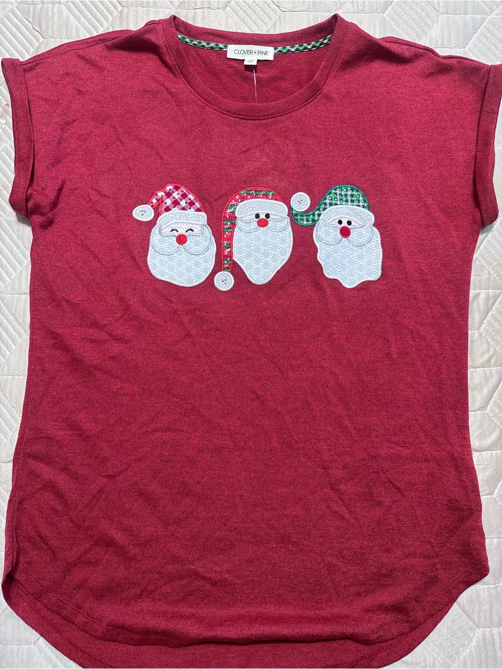 Women's Red Short-Sleeve Santa Appliqué Tee